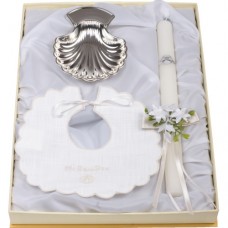 Set Babero Concha y Vela Bautismo